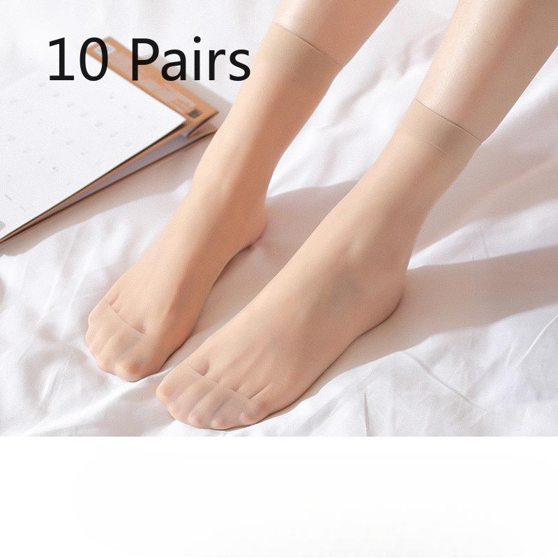 10 Pairs of Women's Summer Thin Cotton Bottom Non Slip Anti Hook Wire Tube Steel Stockings