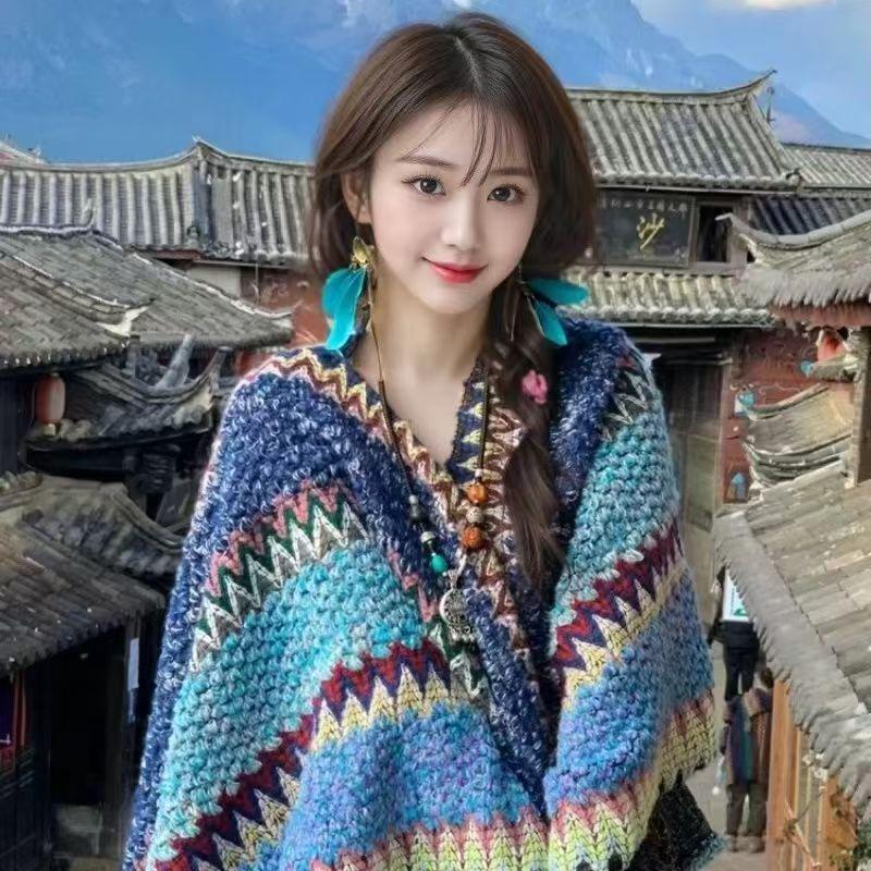 

Летняя женская шаль-накидка в этническом стиле Юньнань, накидка, верхняя одежда, шарф павлин голубой