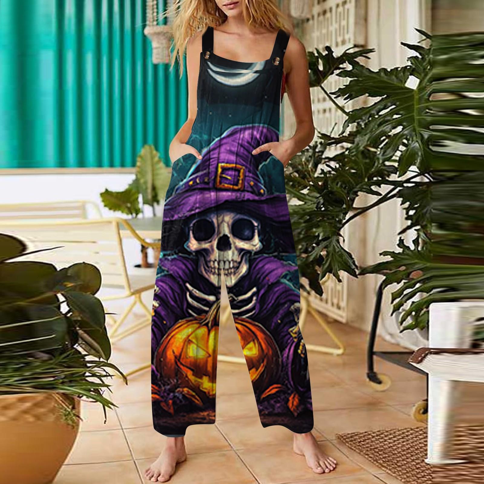 

Женский повседневный комбинезон с принтом на Хэллоуин, хлопковый комбинезон без рукавов с принтом S