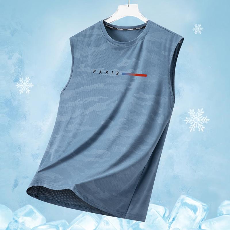 

Men s Camouflage Ice Silk Sports Vest Summer Sleeveless T-Shirt Casual Print Outdoor Running Top Trendy Cross-Border T-Shirt 5XL синій