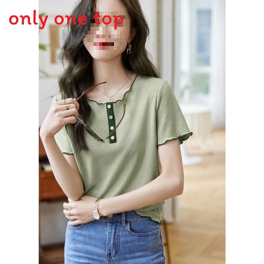 T-Shirt Sommer Lässig Baumwollmischung Mit Colorblocking-Design Für Damen