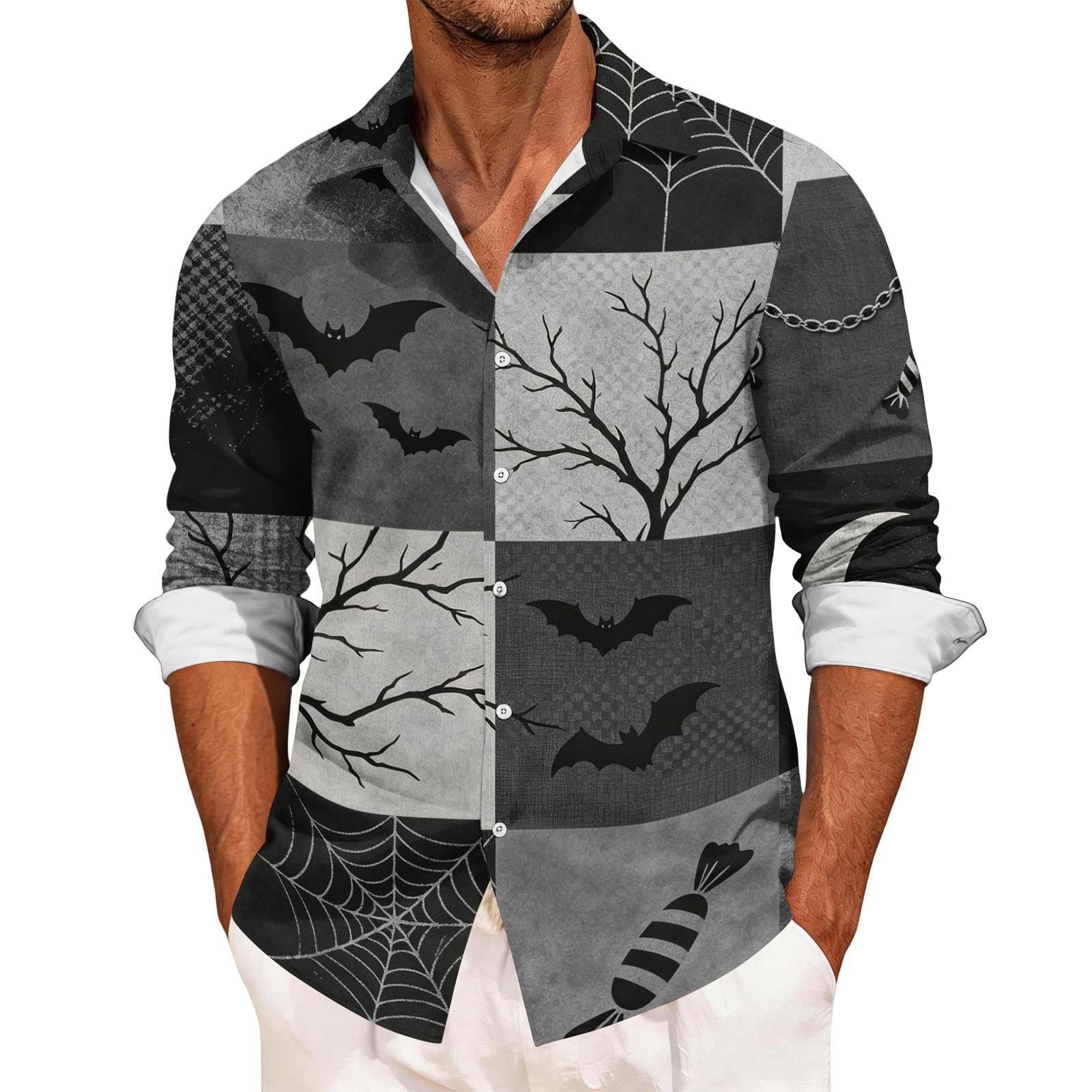 Men s Long Sleeve Halloween Print Casual Sport Shirt M