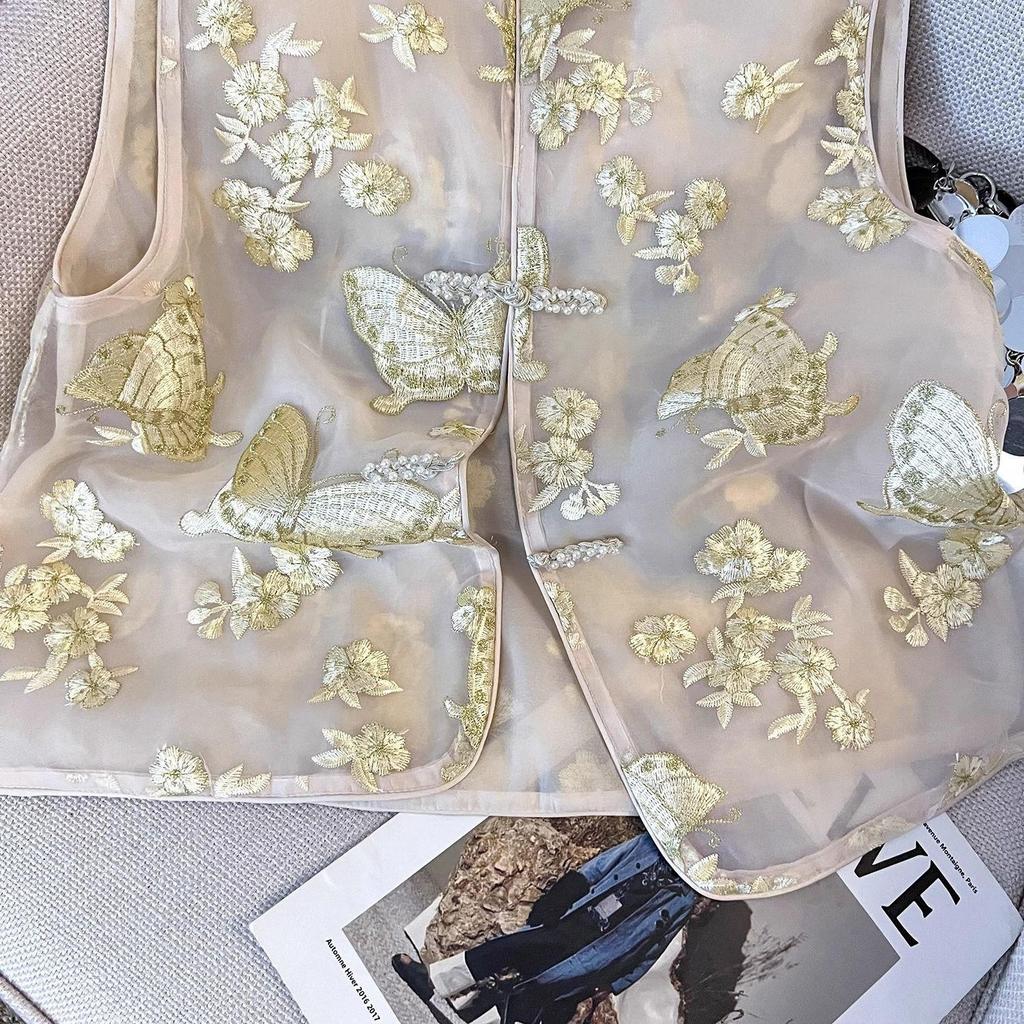 Summer Flower Vest 2025 Vest New Temperament Eugen Top Butterfly Embroidered Sleeveless Vest