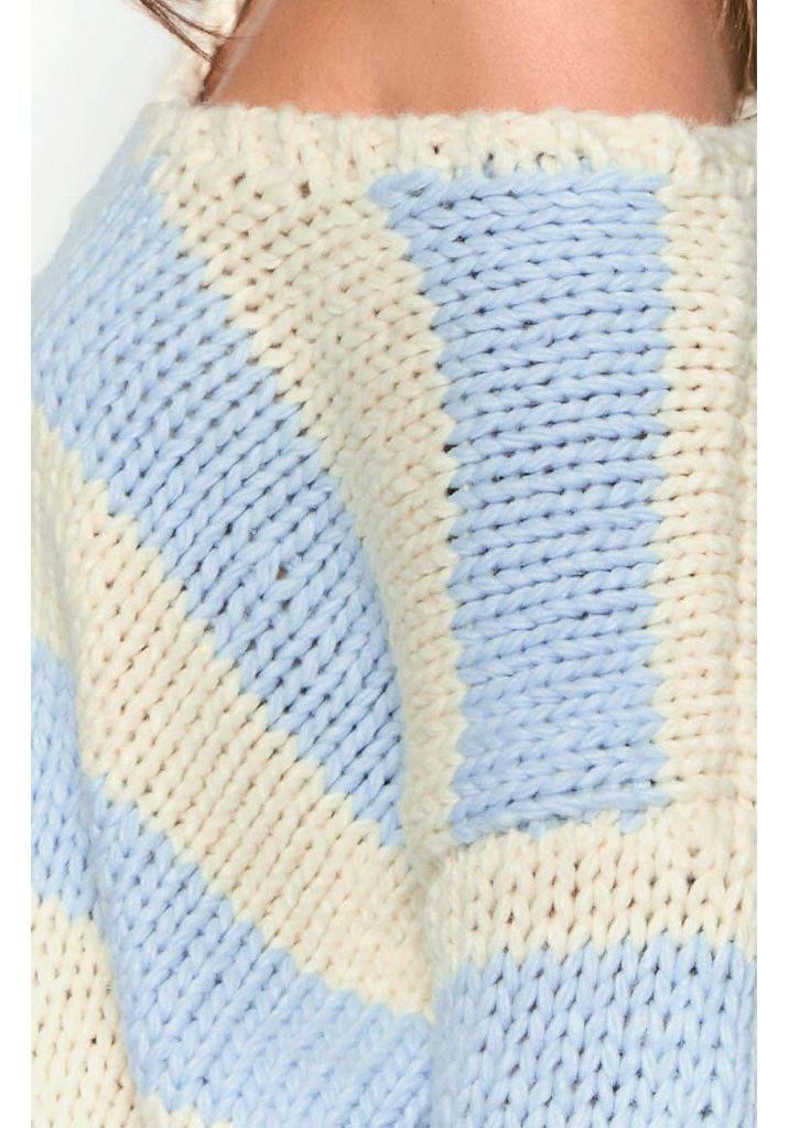 Autumn/Winter Casual Loose Knit Sweater with Slanted Shoulder and Dopamine Stripes