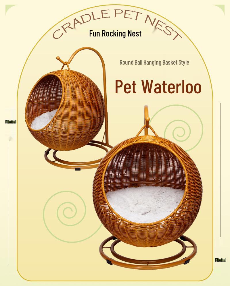 Rattan Cat Villa: Washable, Year-Round Cat House & Dog Bed