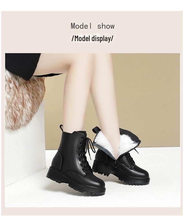 Botas Martin de Cuero Genuino para Mujer - Otoño/Invierno 2024, Tacón Bajo, Acolchado de Terciopelo, Suela Plana, Forrado de Algodón