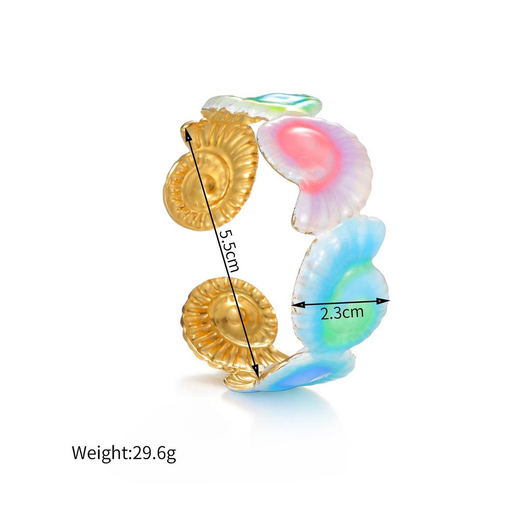 Neues Emaille-Armband im Ozean-Stil mit Fisch & Muschel Offener Armreif Trend