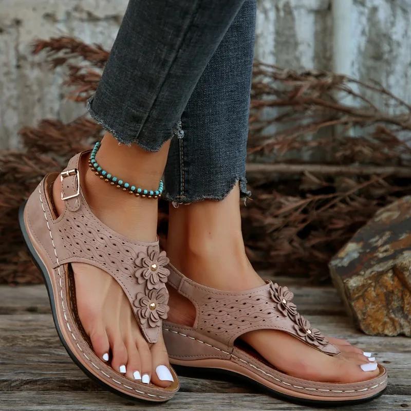 Shoes Female  Flip Flops Women's Sandals Plus Size Casual Sandals Women Appliques Round Toe Buckle Strap Wedges Shoes Women