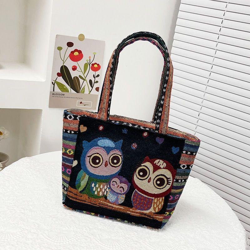 Cartoon embroidered canvas handbag women's bag casual handbag office worker small satchel