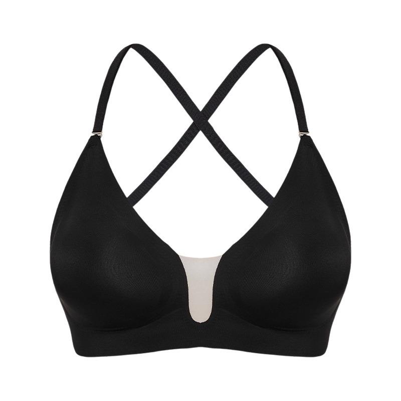 

Beautiful back underwear seamless sexy thin shoulder strap backless bra cover thin comfortable anti-light tube top S чёрный