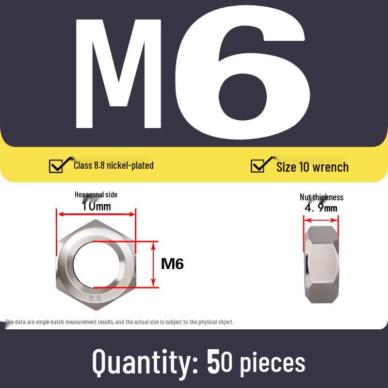 High-Strength Nickel-Plated Hex Nut Collection: Grade 8.8 Cap & Bolt Nuts M3-M12