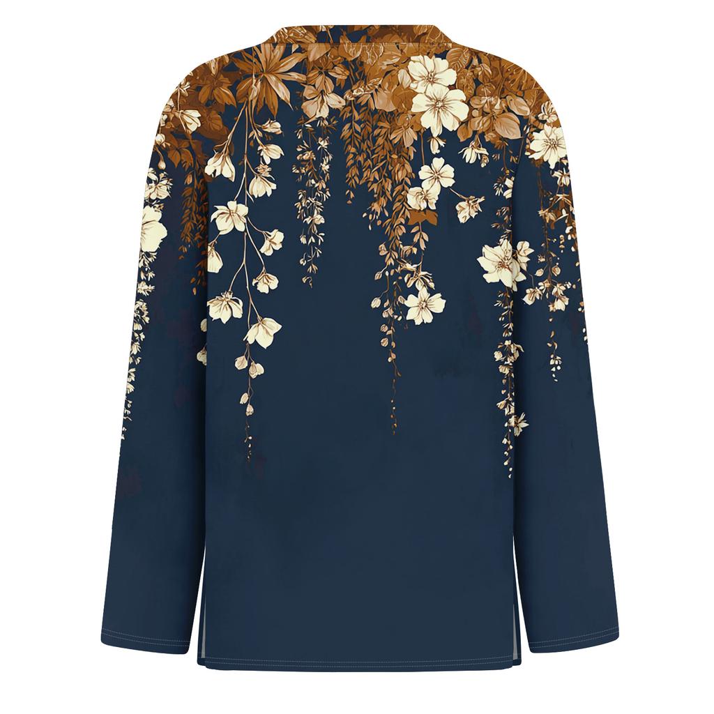 Women's Fashion Casual Slit Hem Round Neck Long Sleeve Loose Printed T-Shirt Ladies Top Christmas