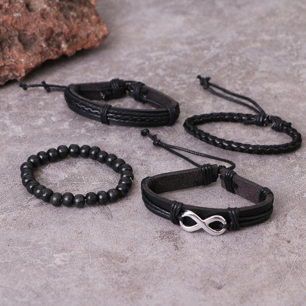 Retro Punk Style Black Men's Multilayer Braided Leather Bracelet Fashion Bracelet KTJ