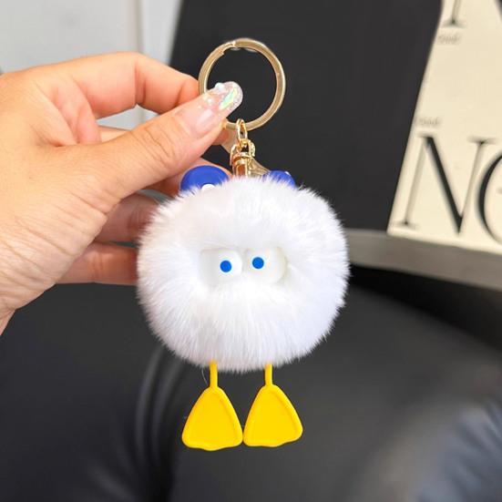 Plüsch-Cartoon-Ball-Schlüsselanhänger, große Augen, Stressabbau, flauschiger runder Quetschball, Spielzeug, DIY Mini-Metallring, Schlüsselanhänger, Anhänger, Rucksack, Ornament, Geburtstagsgeschenk