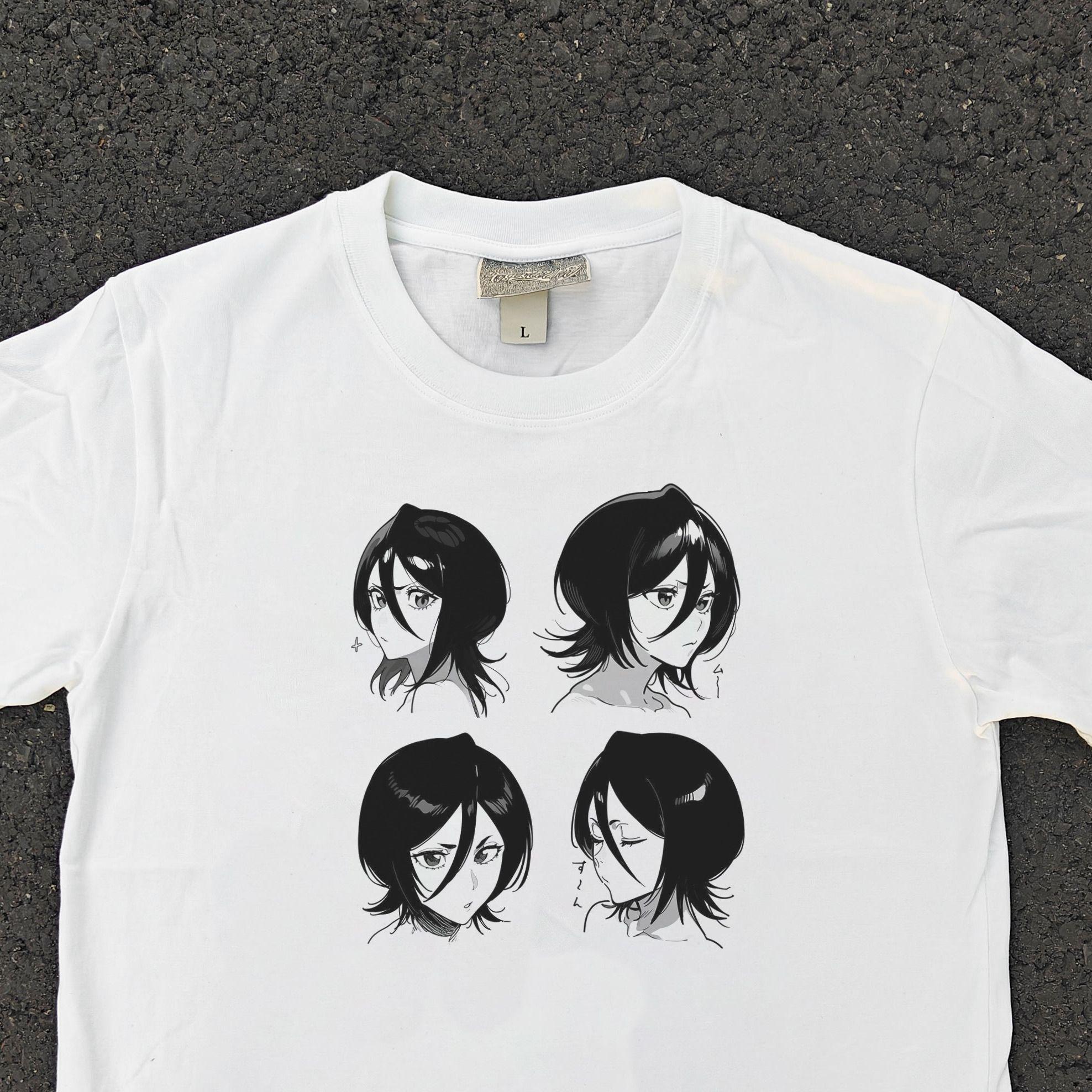 

Рекомендуем хорошие вещи! 2025 Лето Новинка Японское Аниме Блич Рукия Эмодзи Дизайн Чистый Хлопок Тяжелые Футболки с Коротким Рукавом 4XL