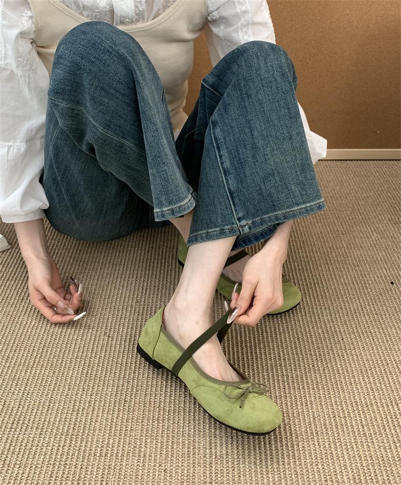 Korean version of ballet square head shallow mouth fairy with skirt shoes 2025 new autumn suede Mary Jane shoes