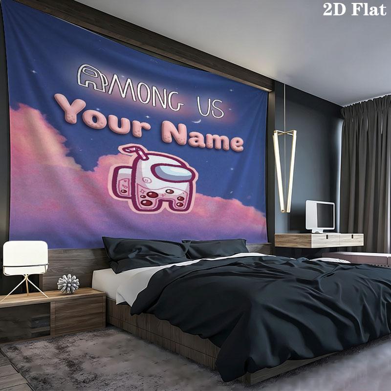 Among Us Custom Name Wall Tapestry Aesthetic Wall Hanging Printed Fabric Blanket Decorative Tapestries for Bedroom Living Room Home Decor