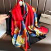New silk scarf new silk satin printed shawl holiday fashion sunscreen long section simulation silk scarf