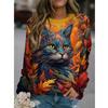 Digital Printed Pullovers Cartoon Cute Cat Autumn Winter Women's Round Neck Casual Long Sleeved Sweatshirt