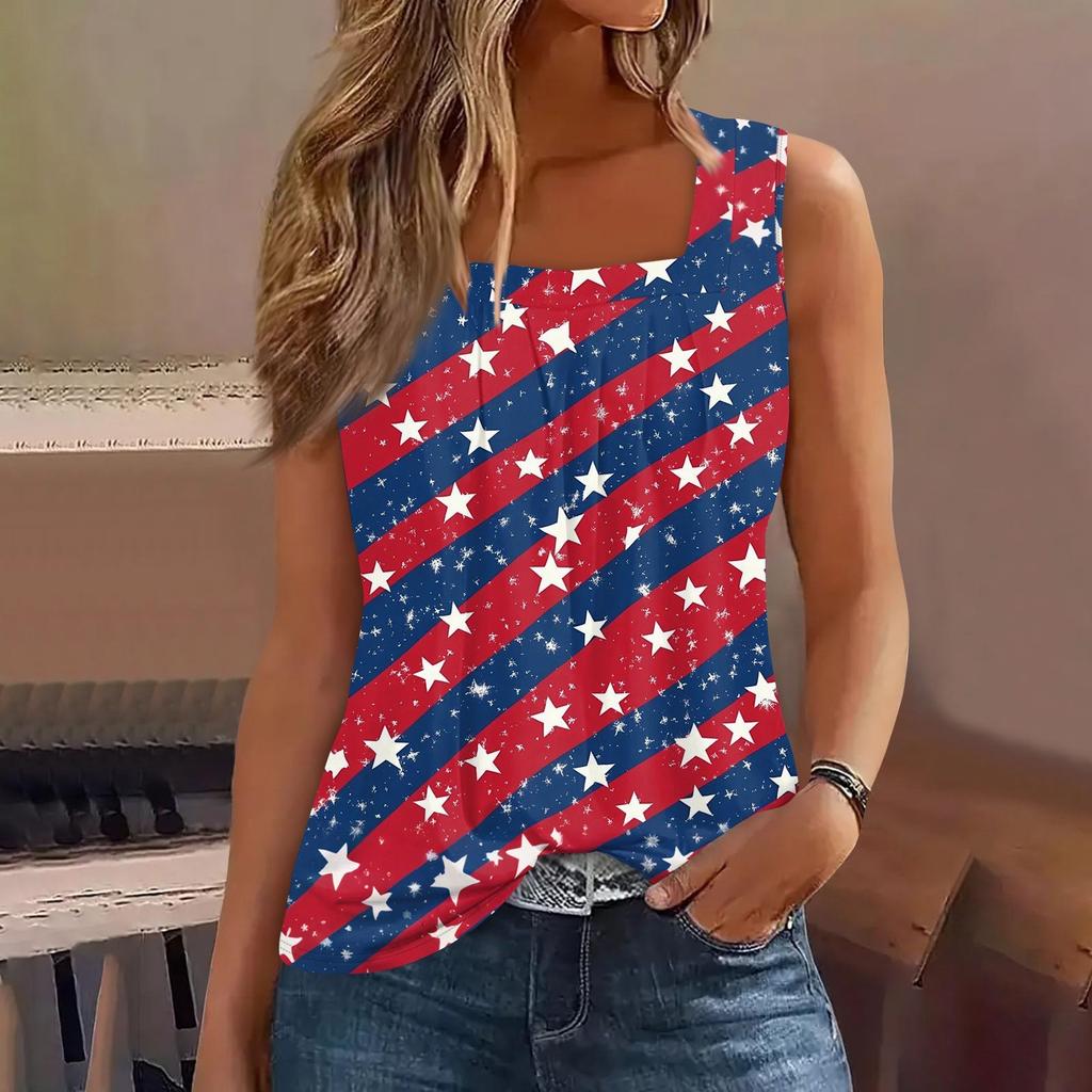 Tílko s čtvercovým límečkem Dámské tílko s potiskem Tričko Volný střih bez rukávů