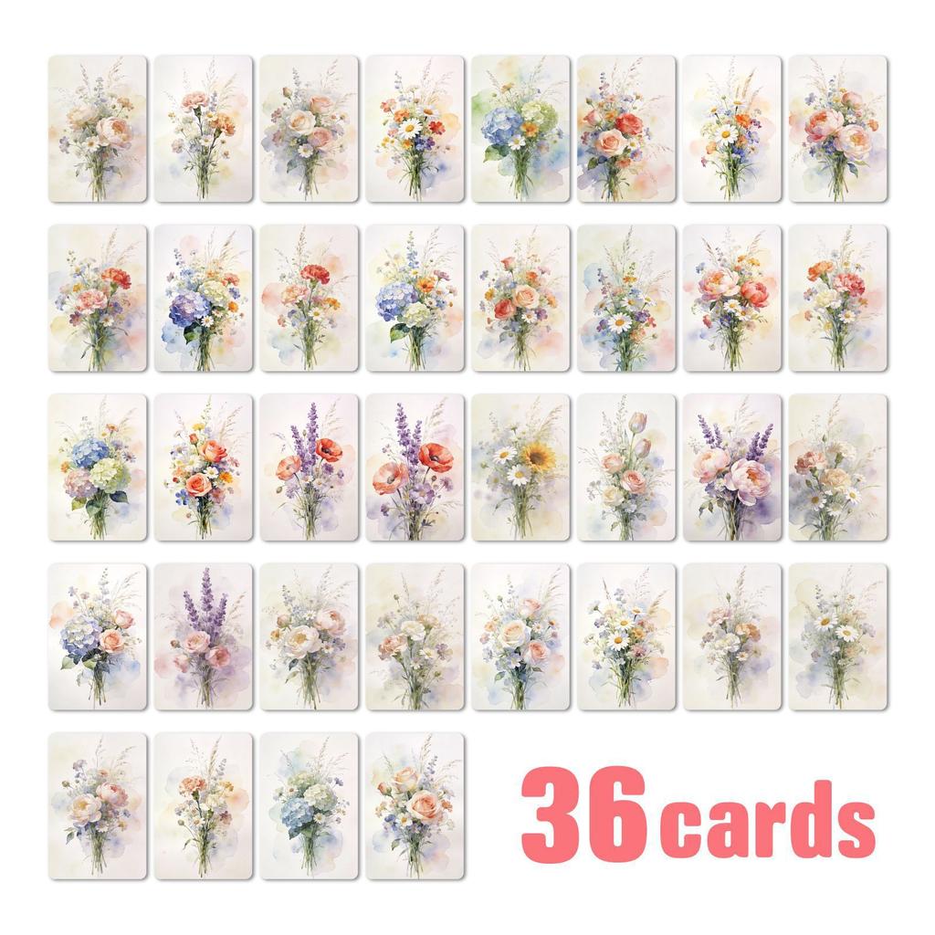 Soft Watercolor Bouquet Healing Card 36 Sets Wind Hand Account Material Wall Decoration Universal Blessing Card
