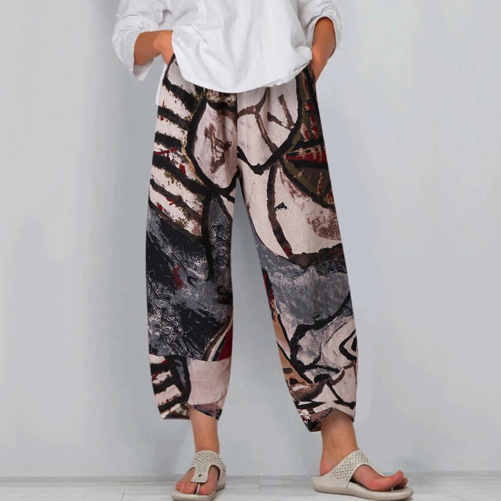

Женские летние модные хлопковые повседневные брюки с принтом