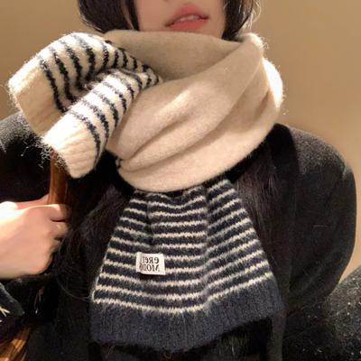 Koreanki Styl Paski Dzianina Mieszanka Wełny Szalik Kobiety Zima Ciepły Gruby Ocieplacz na Szyję