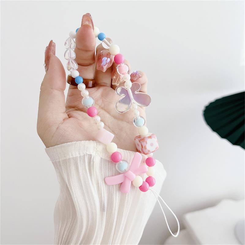 Søt Sløyfe Beaded Telefonkjeder Charm Girly Heart Sløyfe Beaded Lanyard Håndkjede Søt Hengende Ornament Nøkkelring Veske Tilbehør