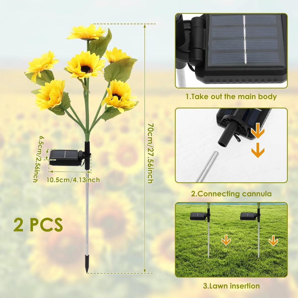 2Pcs 6 Heads LED Solar Sunflowers Flower Light Waterproof Auto On/Off Outdoor Garden Lawn Decoration Lamp Landscape Light