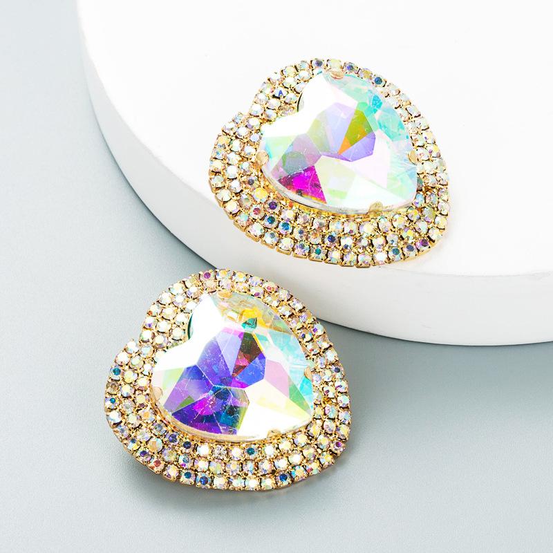Women's Stud Earring Exaggerated Alloy Crystal Heart Earrings Super Flashing Personality Earrings