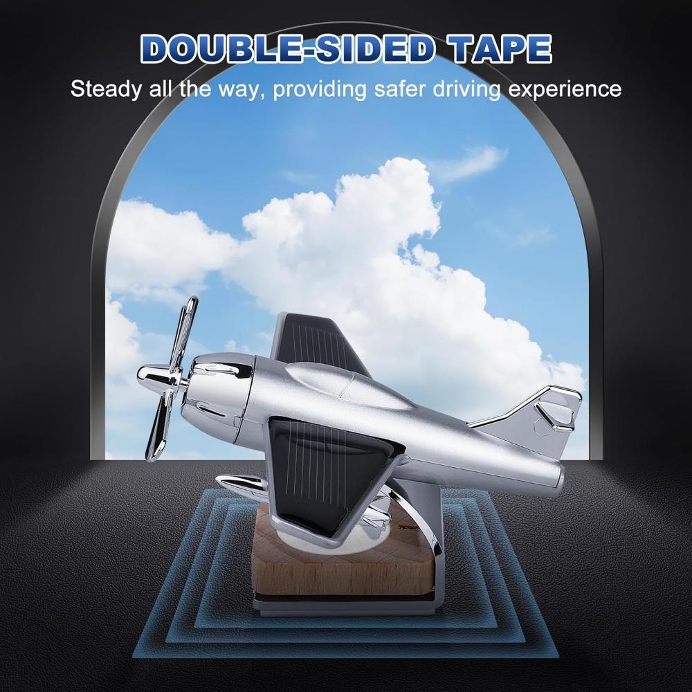 Alloy Solar Airplane Car Diffuser Wooden Base Fragrance Diffuser Energy Rotate Airplane Ornaments for Car Office Home Decor