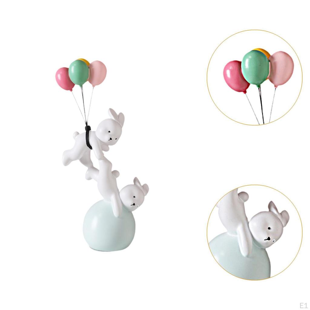 Balloon Bunny Figurine Flying Figure Sculpture Statue for Shelf Home Office