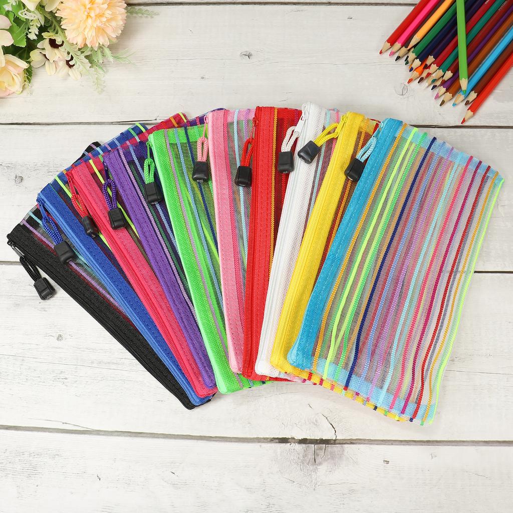 6Pcs A5/B6 Mesh Zipper Pouch Rainbow Color File Bags Colorful Nylon Mesh Document Bag Multipurpose Travel Bags File Organizer