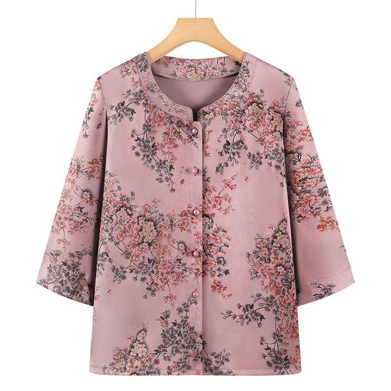 

2026 Floral Summer Blouse for Middle-aged Women: Youthful and Elegant 2XL (105-120 lbs)
