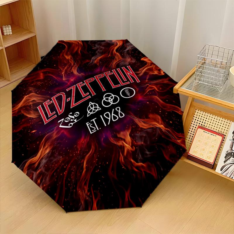 Led Zeppelin Print 8?Ribs Automatic Umbrella Wind Resistant Lightweight Folding Umbrella For Outdoor Travel