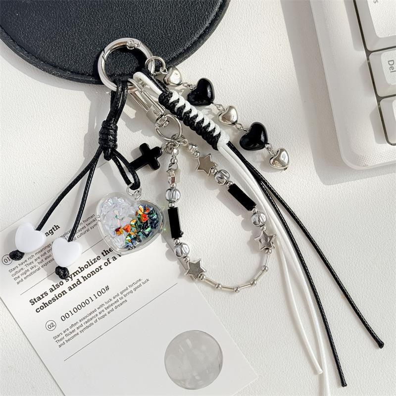 Cute Braided Rope Love Bow Bead Fluffy Ball Keychain Pendant Backpack Charm Phone Chain Bag Hanging Accessory Girl Keyring Gifts