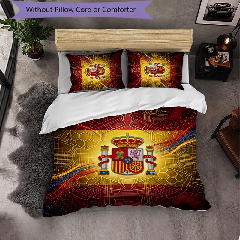 Spain football Pattern 3 Pieces Bedding Set Soft Microfiber Duvet Cover with Pillow Cases for Bedroom