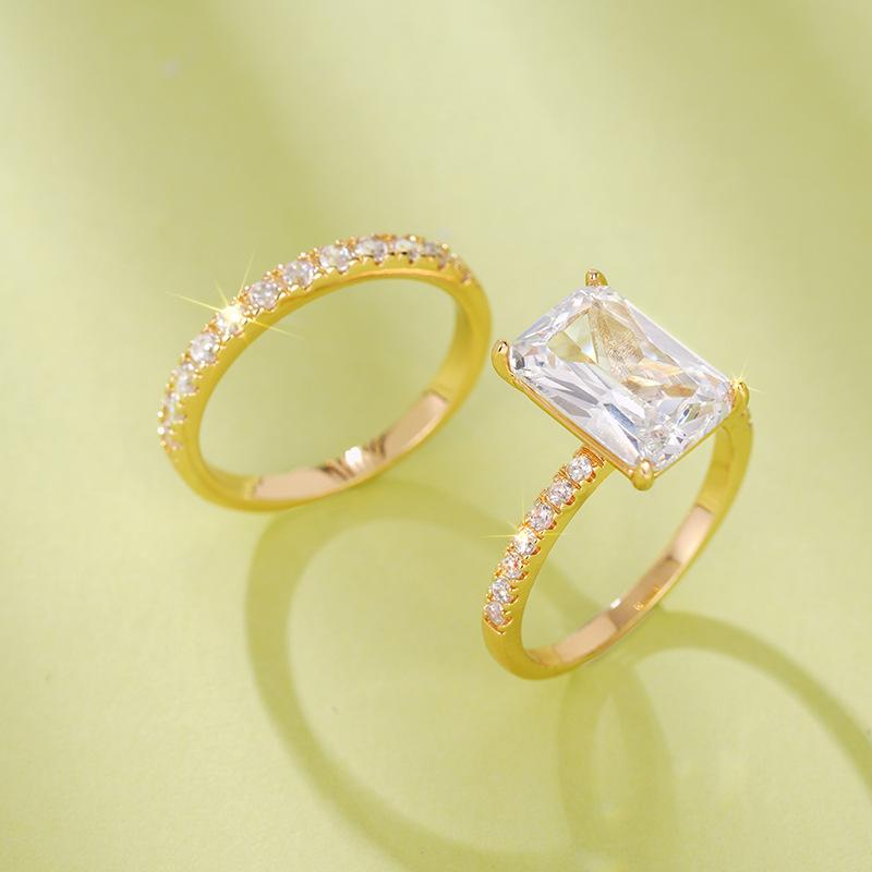 Exaggerated square geometric ring two-piece set, fashionable temperament engagement jewelry, popular hot-selling ring
