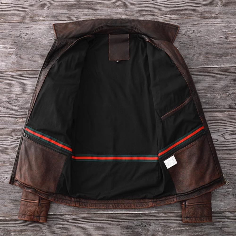 Chinese Size Vintage Red Browm Genuine Leather Jacket Light Coated First Layer Cowhide  Men Leather Jacket Fall and Winter