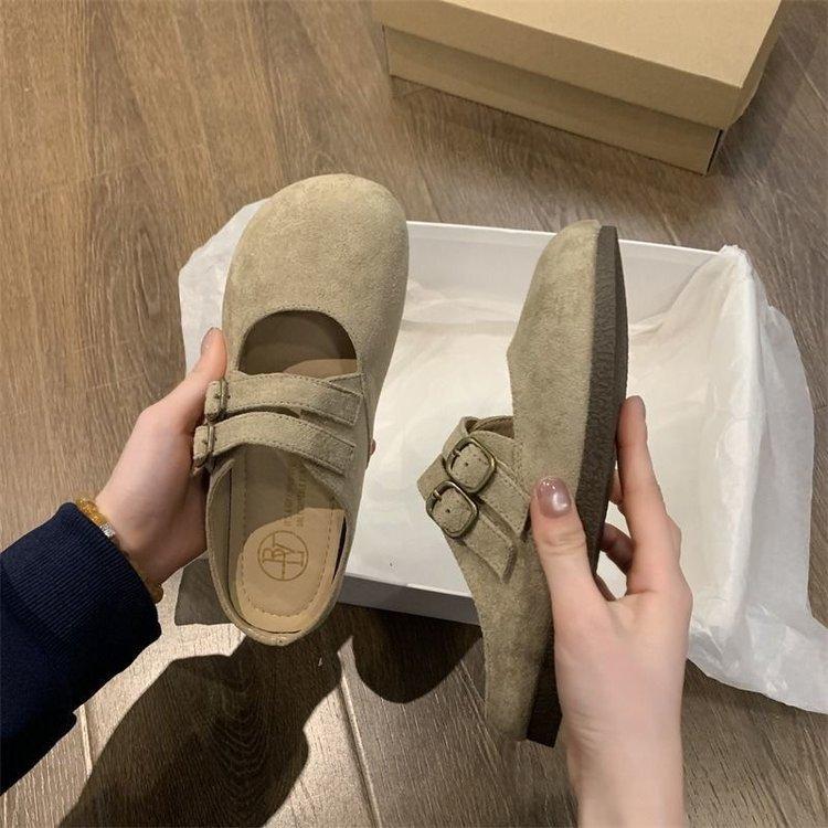 French retro baotou half slippers women's outer wear 2025 new spring and summer one-pedal lazy Birken Mary Jane single shoes