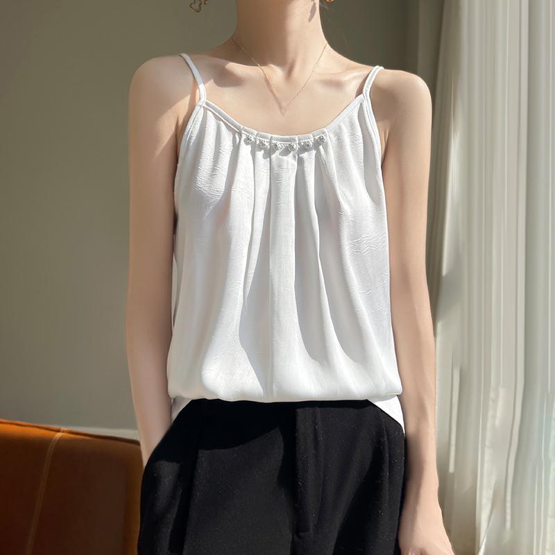 

Летний женский жилет, новый ледяной шелк, шелковый слинг, 50% шелк, 50% полиэстер, смешанное волокно, дышащая, маленькая рубашка XXXXXL белый