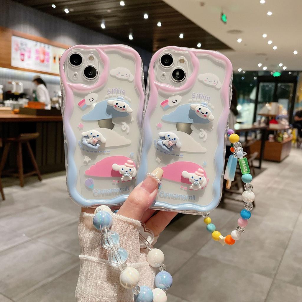 Three dimensional Waves Suitable for Iphone16 Cartoon Gradient Jade Gui Dog Shell Apple 15 Cute Bracelet Bead Protection Cover