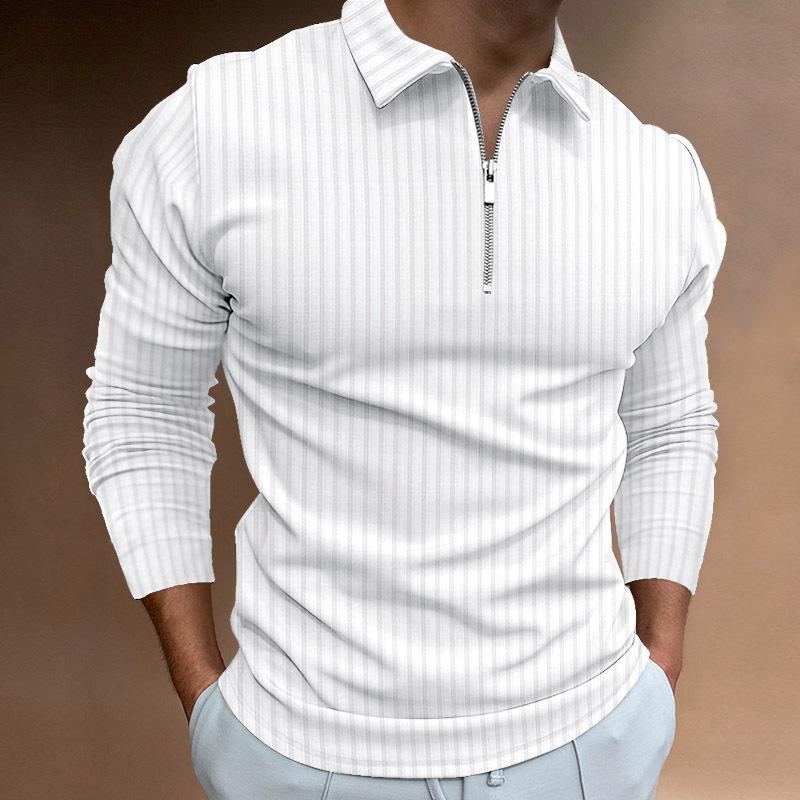 Autumn Men's Printed Solid Color Striped Zipper POLO Shirt