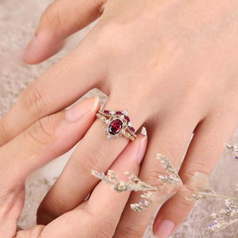 European and American new fashion red zircon inlaid with luxurious personality court-style women's rings