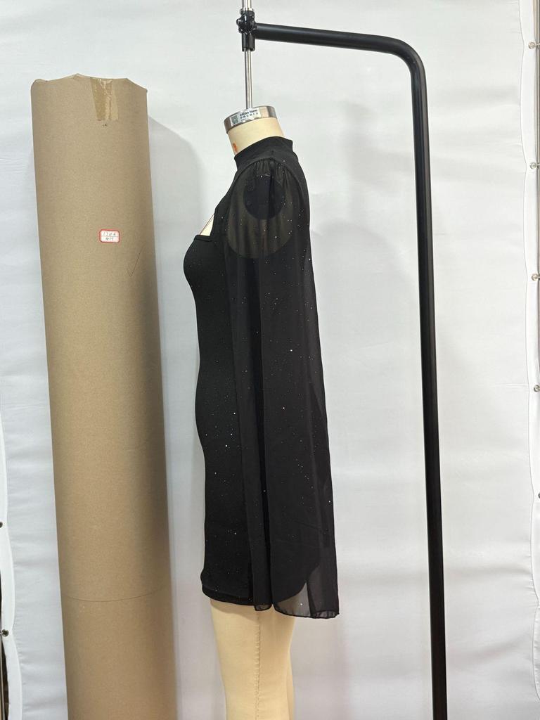 European & American Women's Ribbed Pearl Chiffon Cape Dress