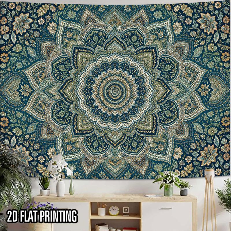 2D Flat, 1pc Horizontal Bohemian Mandala Tapestry Wall Hanging - Floral Wall Decor Suitable for Living Room, Bedroom, Office - Modern Mandala Print fo
