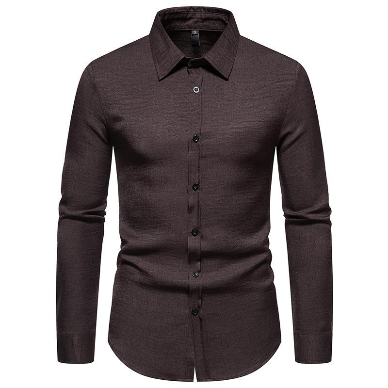 Nový pánský trend Jednobarevný retro styl Ležérní košile s dlouhým rukávem Pánské módní topy