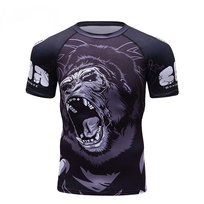 Men's 3D Digital Animal 3D Printed Quick Drying Short Sleeve T-shirt Sports Tight Fit Casual Shirt Large Size for Autumn