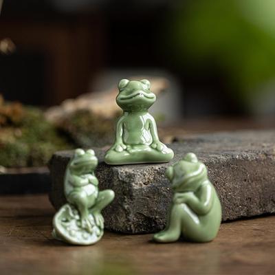Mini Ceramics Frog Figurine Toilet Floor Bolt Cover Screw Cover Tea Pet Figure Indoor Outdoor Garden Landscape Fish Tank Decor