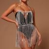 Dropshipping Sexy Club Nightclub Party Dance Crystal Bling Rhinestone Chain Tassel Halter Body Chain Dress Set
